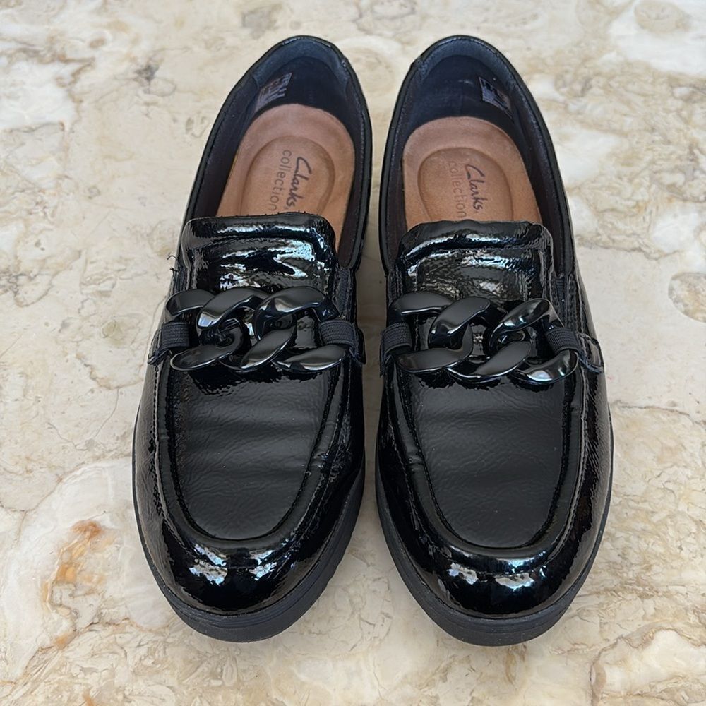 Clarks ZYLAH MAY Black Patent Platform Loafers